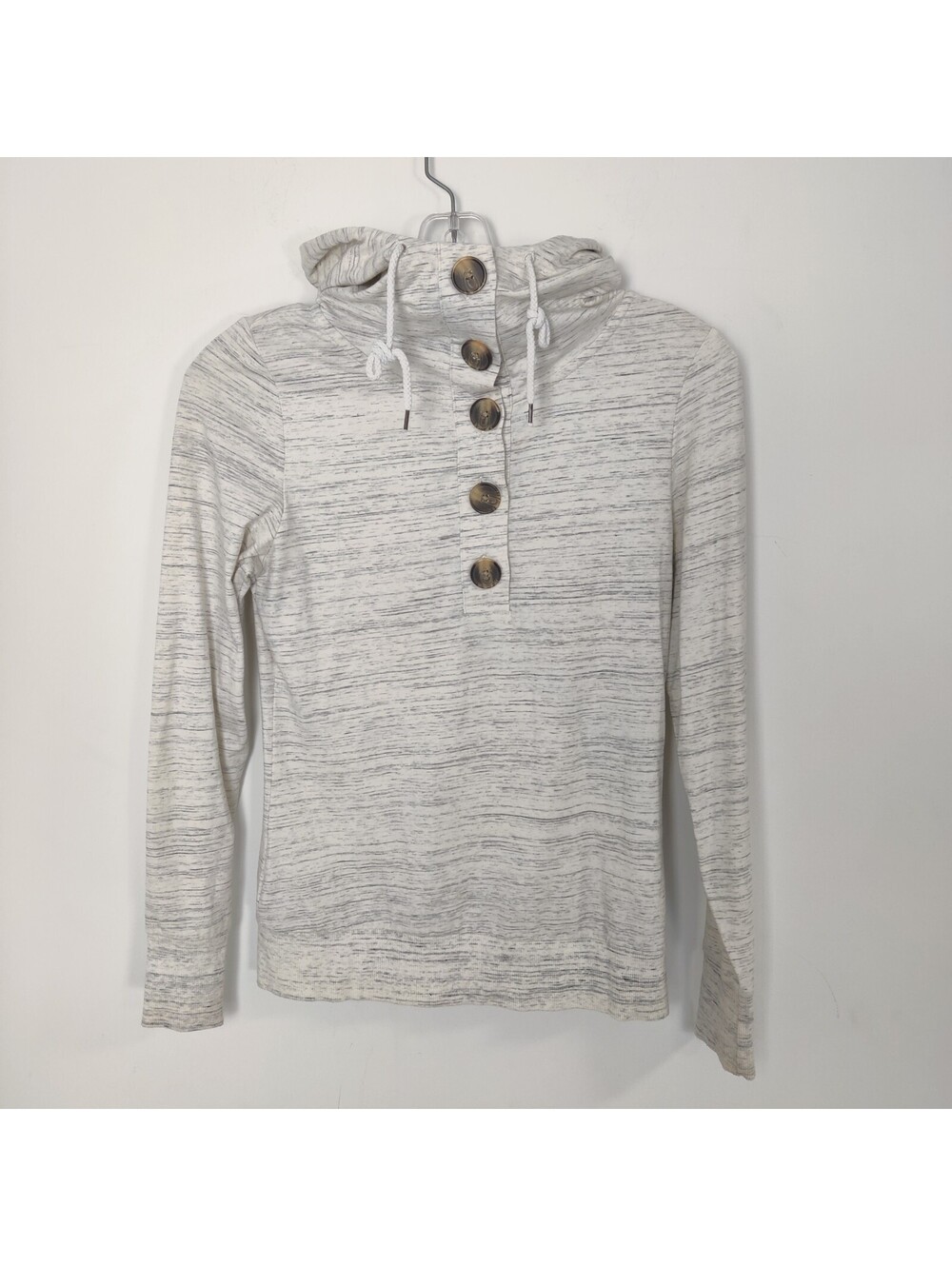 Twik Simons Heather Grey Button Cowl Funnel Neck Long Sleeve Pullover Hoodie S